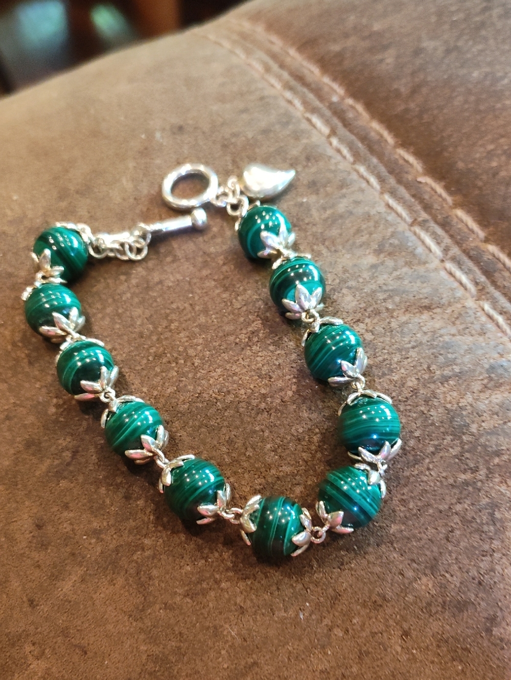 Whitney Kelly Sterling genuine malachite bracelet 8 Inch